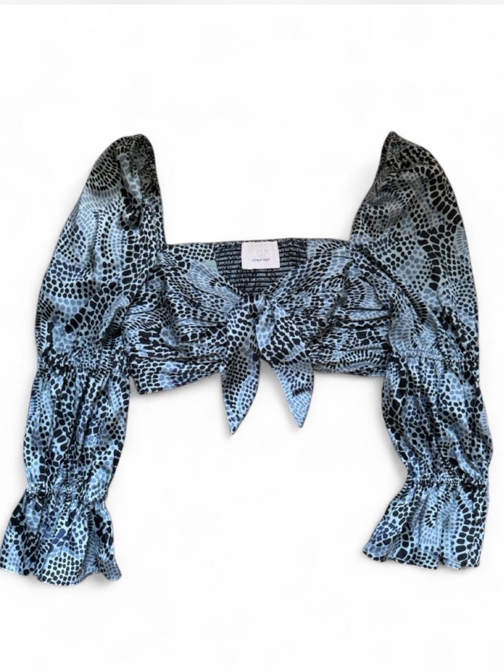 cinq a sept Blue Snake-Print Tie-Front Crop Top